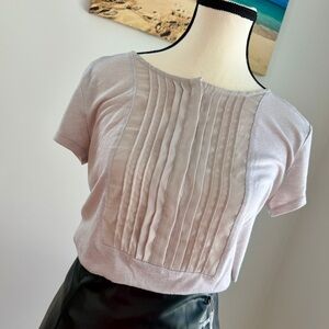 Ann Taylor Soft Pleated Short Sleeve Top with snap closure front - Taupe